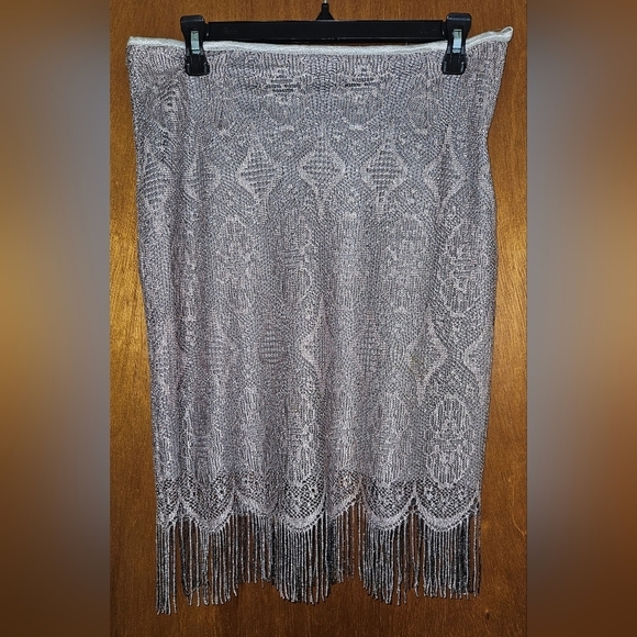 Silver lace Vintage Topshop siand Fringe Skirt Size 12 - Picture 1 of 7